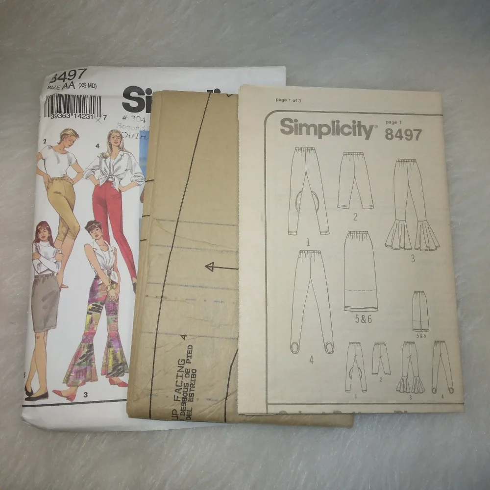SIMPLICITY 8497 Sz XS-S-M Misses EASY 2 hour Leggings and skirt in variations